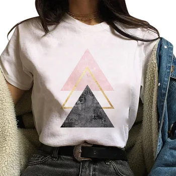 d22 Красивая футболка с геометрическим принтом, топы, футболка, милые женские футболки с коротким рукавом