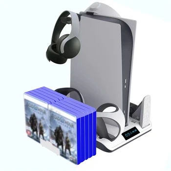 Многофункциональная Подставка для охлаждения консоли для PS5 с Двойным Контроллером, Зарядным устройством, компакт-диском и местом для хранения шлема для PS VR2, док-станция для зарядки с ручкой