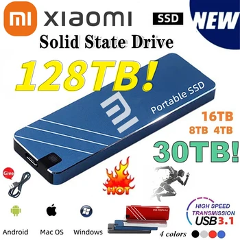 Оригинальный Высокоскоростной портативный SSD-накопитель Xiaomi 2023 объемом 30 ТБ, внешний жесткий диск Type-C, интерфейс USB 3.1 для ПК, ноутбуков, компьютеров