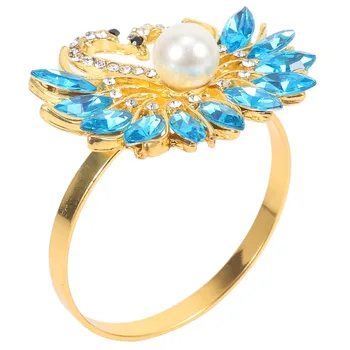 Подарочное кольцо для салфеток на День Святого Валентина, набор из 6 предметов, изысканное кольцо для салфеток в виде лебедя с синими стразами, украшение столешницы