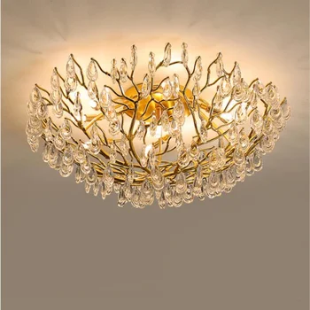 Подвесная светодиодная лампа Итальянская роскошная Люстра с золотыми ветвями, фары для гостиной, светильники для спальни, теплый романтический свадебный круглый кристалл