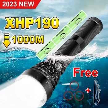 Последнее обновление 2023 Года, Профессиональный фонарик для дайвинга XHP190, подводный фонарь IPX8, водонепроницаемый фонарик, наружные подводные фонари