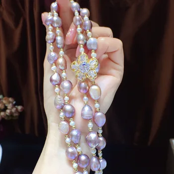 Цепочка для свитера в форме натурального барокко, Фиолетовое ожерелье из пресноводного жемчуга, Женская мода, высококачественные ювелирные изделия, подарок подругам